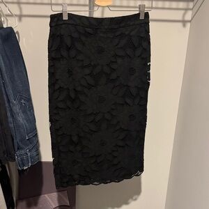bebe Black Floral Lace Pencil Skirt